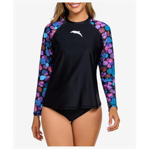Halcurt Womens Long Sleeve Rash Guard Swim Top with Built in Bra UPF50+ Sun Protection Swim Shirts Quick Dry Swimsuit, Size 2XL