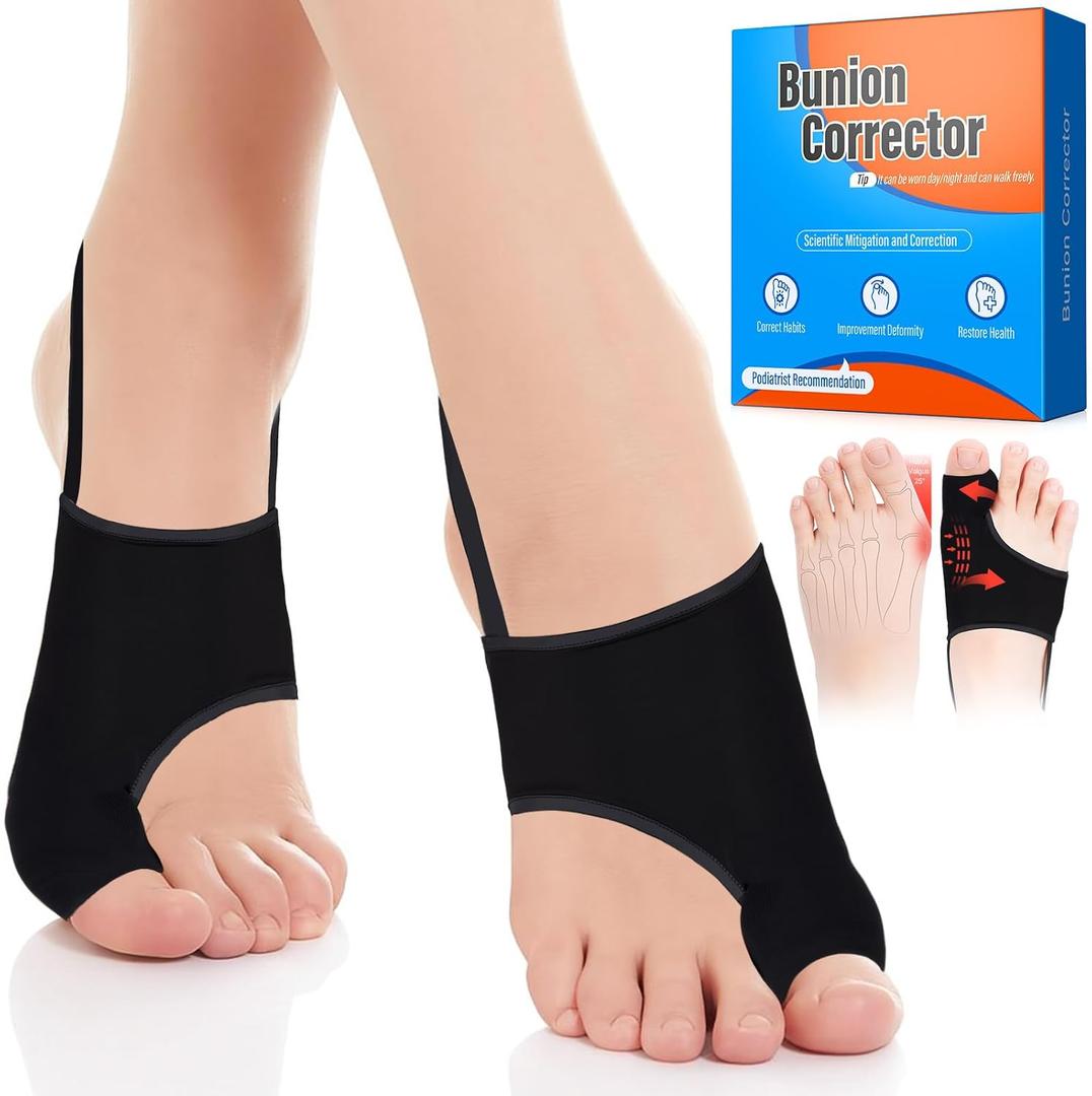 2PCS Bunion Corrector for Women & Men - Toe Alignment Corrector with Splint & Pads for Hallux Valgus Pain Relief, Comfortable Toe Separator for Day/Night Support, Anti Slip Big Toe Straightener(Black)