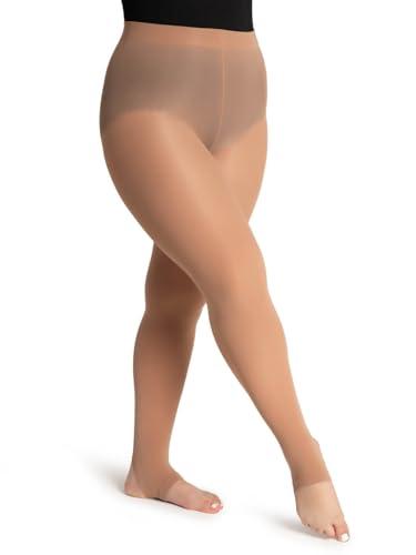 Capezio Womens Ultra Soft Self Knit Waistband Stirrup Tight, Light Suntan, 1X-2X US Black L/XL
