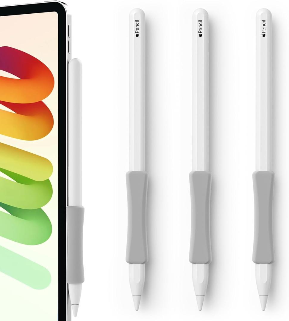 ELETIUO 3 Pack Ergonomic Silicone Grips Compatible with Apple Pencil 2nd/USB-C/Pro,Soft Protective Sleeve Holder,Anti-Slip Cover for iPad Pro 11/12.9 inch,Grey