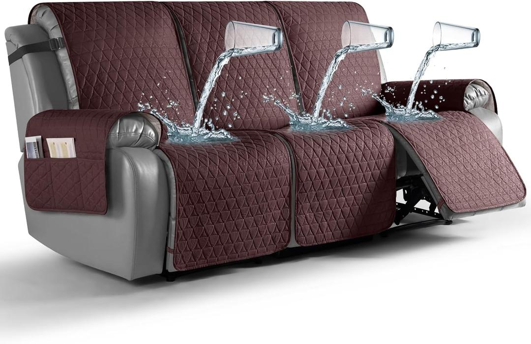 TAOCOCO 100% Waterproof Recliner Cover, Non-Slip Washable Reclining Couch Cover with Elastic Leg Straps, Furniture Protector for Dogs (Coffee, 3 Seater)