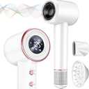 Rudd Hair Dryer with Diffuser, High Speed Hair Dryer with Display, 110000 RPM Brushless Motor for Fast Drying, 200 Million Negative Inoic Low Noise, White