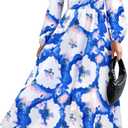 PRETTYGARDEN Women's Floral Midi Dress Casual Fall V Neck Long Sleeve Flowy Spring Beach Wedding Guest Vacation Dresses (Blue, XXL)