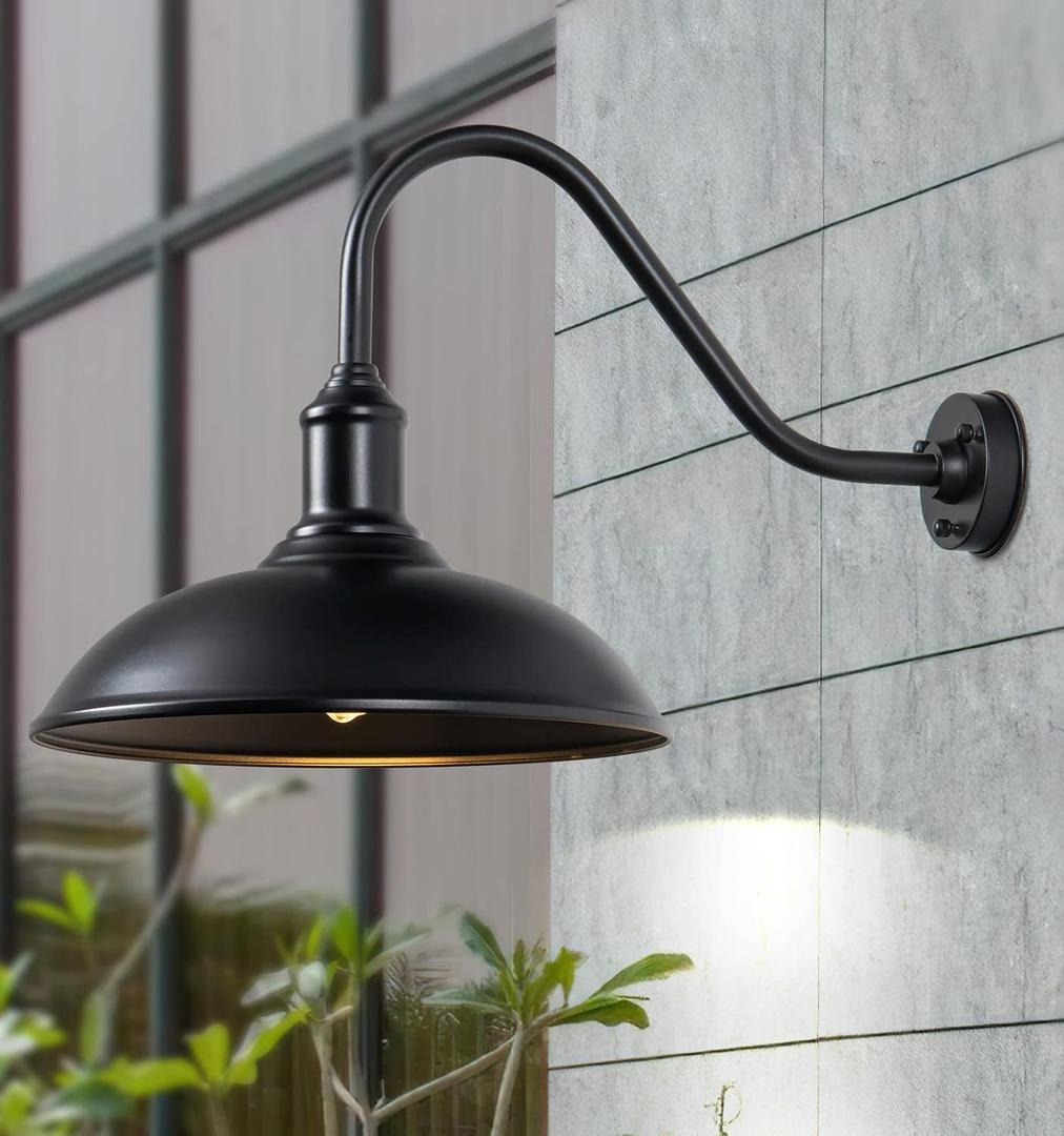 18" Outdoor Gooseneck Barn Light, Matte Black Large Wall Light for Garage, Porch, Entryway, Farmhouse Exterior,Storefront and Sign Lighting (No Sensor), 18"Diameter