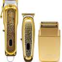 PRO Cordless Hair Clipper + Hair Trimmer for Mens and Barbers +Shaver with Sharp Blades, Cord/Cordless Electric Razor for Mens Gold