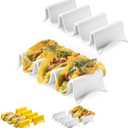 Taco Holders Set of 2, Porcelain Large Taco Tray with Handles, Reusable and Stackable Taco Plates, Perfect for Burritos and Tortillas Holder Handles, Oven & Microwave Safe