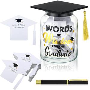 Willinglong Graduation Wish Jar Set Include 60 Graduation Advice Cards and Pen, Words of Wisdom Grad Jar Best Wishes, Class of 2026 Wish Jar for High School College Grad Party Favors