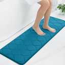 Colorxy Memory Foam Bathroom Rugs, Ultra Soft & Non-Slip Bath Mat, Water Absorbent and Machine Washable Shower Bath Runner Rug for Kitchen Bathroom Floor Carpets, 47''x17'', Peacock Blue