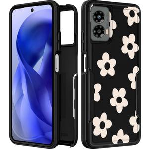 for Moto G 5G 2024 Case Women - Cute Girls Phone Cover Kawaii Girly Aesthetic Unique Design Black Flower Heavy Duty Protective Shockproof Military Grade Teens for Motorola Moto G 5G 2024 Cases