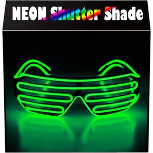 Aquat Glow Flashing Shutter Neon Rave Glasses El Wire LED Sunglasses Light Up DJ Costumes Voice Activated For Party, 80s, EDM RB02 (light green, black frame) 1