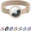 Cat Airtag Collar, US IDA Gold Award Cat Safety Collar Non Breakaway Elastic Airtag Collar Lightweight Airtag Holder Anodized Aluminium Case for Kitten Small to Large Cats,M(Linen)