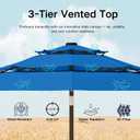 Kingdura 10ft 3-Tier Patio Umbrella with Solar Lights, Table Umbrella Outdoor Patio with Easy Crank & Tilt, 8 Sturdy Ribs, UV Protection, 32 LED Lights for Deck, Poolside, Market (Royal blue)
