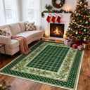 GarveeHome 9x12 Christmas Area Rug for Living Room: Machine Washable Christmas Area Rugs for Bedroom with Non-Slip Backing, Living Room Washable Carpet, Soft Low Pile Bedroom Carpet 9 * 12 ft Green