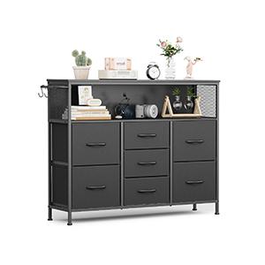 7 Drawer Dresser with Top Storage, Black