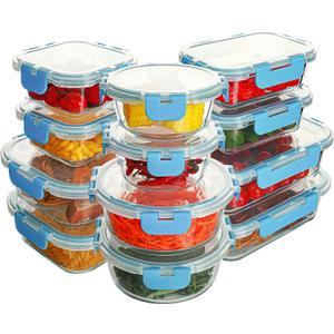 12 Pack Glass Food Storage Containers Set, Glass Meal Prep Containers with Lids, Airtight Lunch Containers, Dishwasher Safe, blue