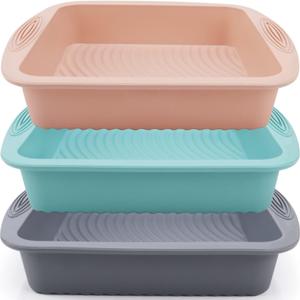 Baocuan Silicone Square Cake Pan - Non-Stick, Easy Release, Heat Resistant for Baking Cakes, Brownies, Cheesecakes and More 8.5 Inch 3 Pack for Oven, Microwave, Freezer and Dishwasher