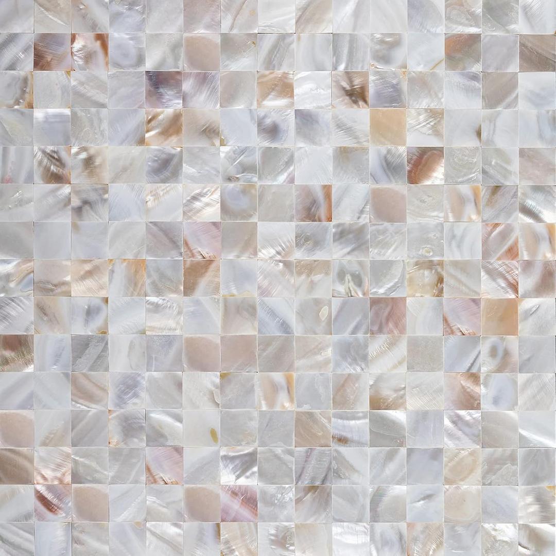 Mother of Pearl Peel and Stick Backsplash MOP Shell Mosaic Subway Tile, for Living Room Background Wall and Kitchen 12In x 12In Natural (1 Pack)