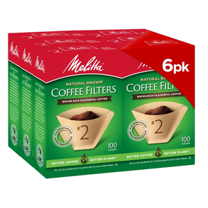 Melitta #2 Cone Coffee Filters, Natural Brown, 100 Count (Pack Of 6), 600 Total Filters  Fits all 26 Cup Cone Coffee Makers and 1cup PourOver Brewers, Compostable, TearResistant, Made in USA