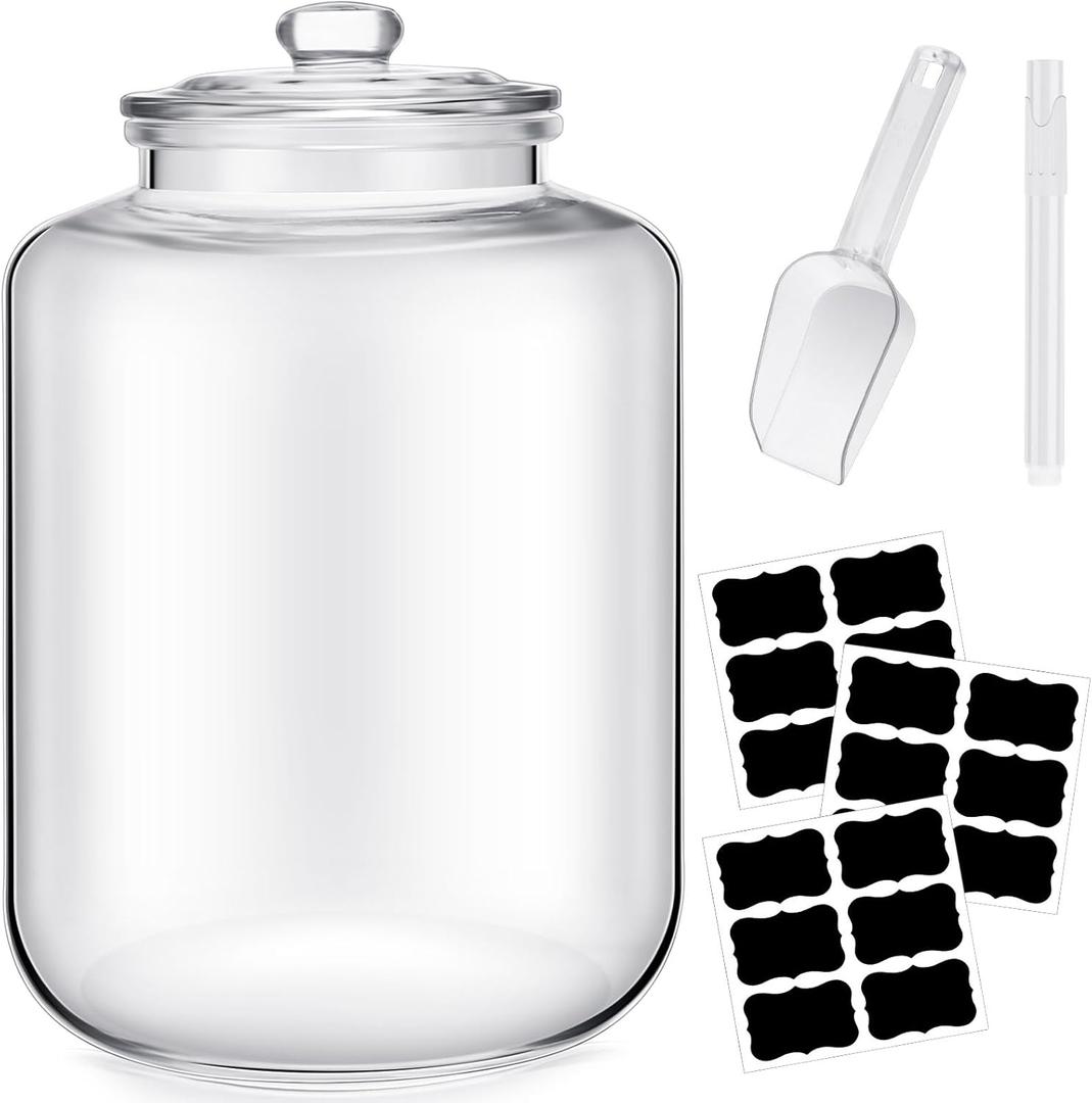 Yaomiao 6 Gallon Glass Jar with Lid Large Cookie Jar Big Opening Airtight Food Storage Canister Canning Pot for Flour Sugar Dog Treat Pasta Candy Glass Containers with Lids for Kitchen