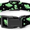 SXboxing Dog Collar, Cute Dog Collar for Small Medium Large Dogs, Personalized Adjustable Soft Pet Collars with Quick Release Buckle for Walking Running, Green Alien
