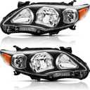 Headlights Assembly Pair for 2011 2012 2013 Toyota Corolla S L LE CE Headlamps Headlight Head Lights Replacement Driver and Passenger Side,Black Housing Amber Reflector