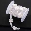 1 Yard Rhinestone Chain Trim Applique Embellishment, Crystal Chain Banding Diamond Inlaid White Pearl Beaded for DIY Jewelry Crafts Decorations, Wedding Party, Garland Strings (Pearl-1)