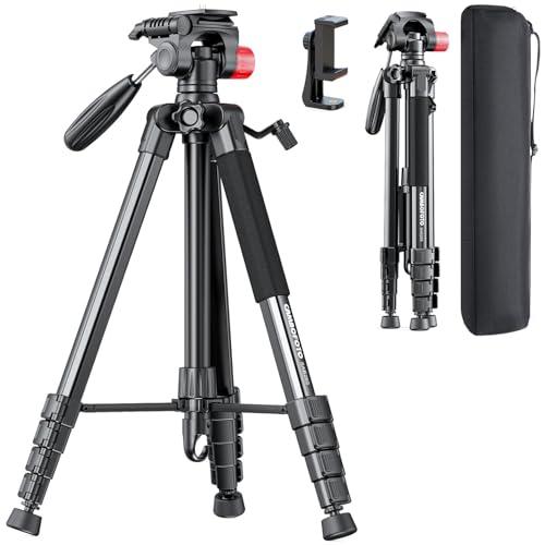 CAMBOFOTO 74"-Camera-Tripod, Porfessional Aluminum Heavy Duty Tripod Stand for Mirrorless Camera/DSLR/Cell Phone/Camcorder, with Holder and Travel Bag