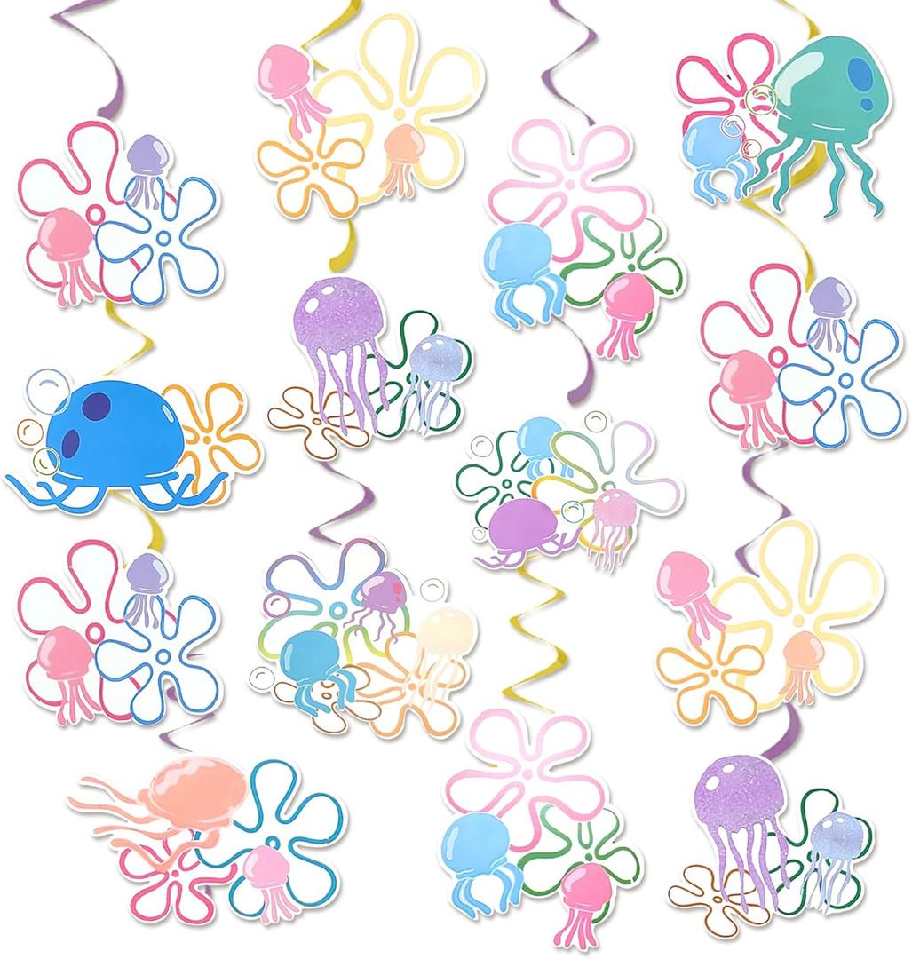 LaVenty Jellyfish Flowers and Bubbles Party Decoration Jellyfish Flowers and Bubbles Hanging Swirl Decoration Party Supplies for Birthday Baby Shower
