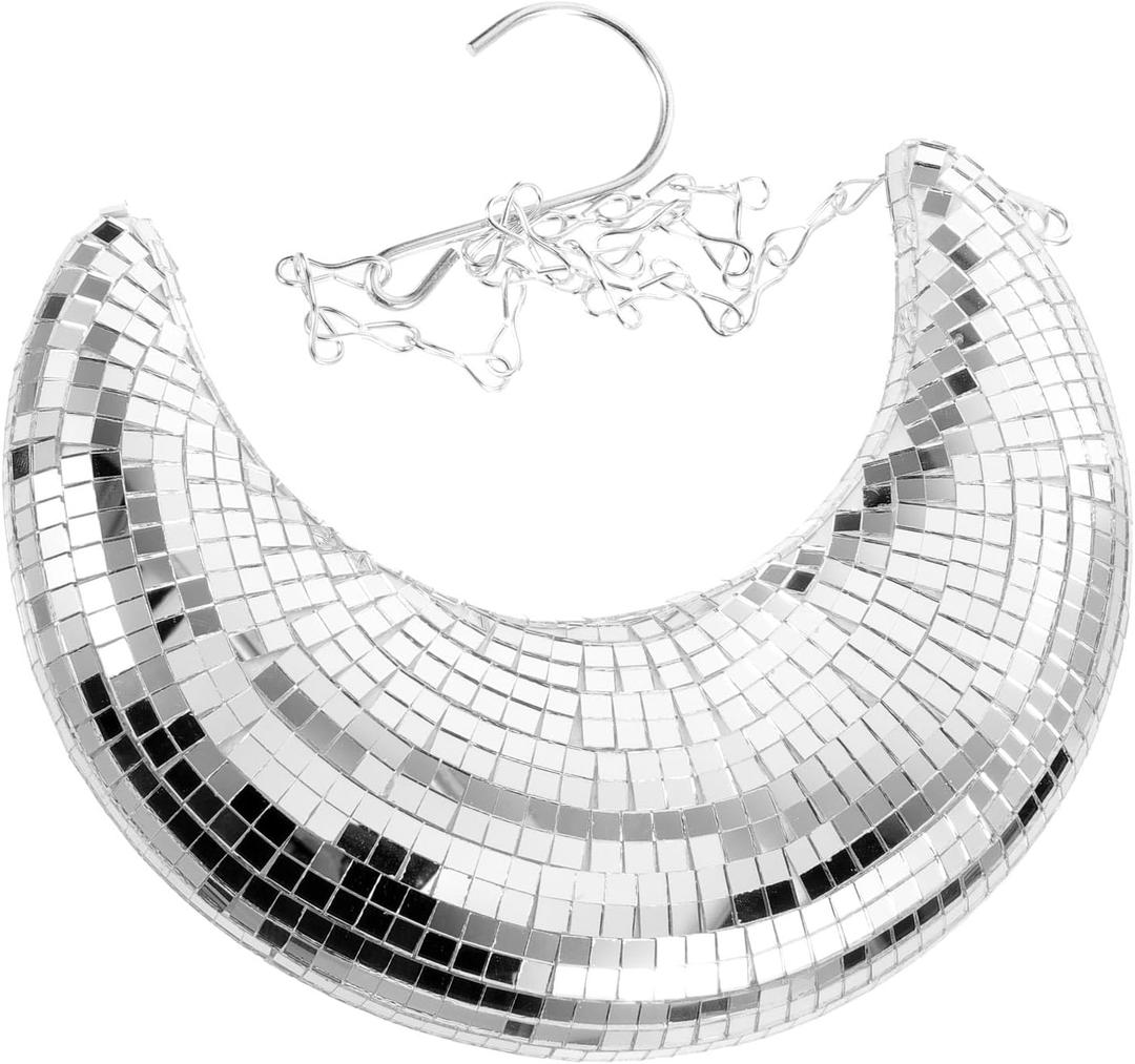 Hanging Moon Disco BallMirror Disco Ball Rotating Glass Mirror - with Attached String for Birthday Wedding,Party,Room,Home,Bar (20X16CM)