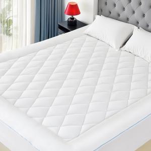 King Mattress Pad Cotton Mattress Pad Cover Quilted Mattress Cover 18-22" Deep Pocket Mattress Protector King Size White Down Alternative Filling Noiseless & Breathable