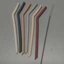 Nightingale Reusable Silicone Straws - Bendy Drinking Straw with Cleaning Brush - Collapsible and Bendable Travel Straw for Kids - Dishwasher Safe, Food-Safe - Set of 6 (Oak Multi)