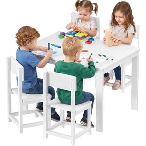 BOLUO Kids Table and Chair Set 3-7 Year Old, Activity Table for 4 Kids, White Toddler Table and Chairs, Play Desk for Children Learning Center, Over dimension: 20.2"D x 26.4"W x 21.1"H