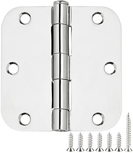 18 Pack Interior Door Hinges Polished Chrome 3.5 inch X 3-1/2" 5/8 Radius,3 "Bright Sliver Round Standard Hinge for Doors DIY Assembly Bifold Table Hardware Kit Home Accessories House Eseentials