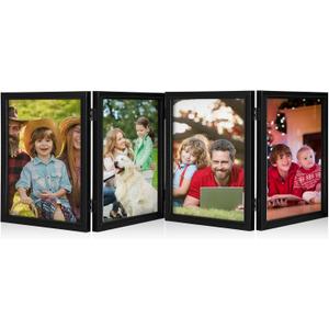 Sintuff 8 x 10 Picture Frames Hinged Fold Photos Frame Collage Vertical with Acrylic Opening Wood Desk Photo Rustic Multiple Desk Family Picture Collage Wedding Supplies(4 Fold Style)