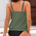 Yonique Blouson Tankini Swimsuits for Women Loose Fit Modest Two Piece Bathing Suits (S)