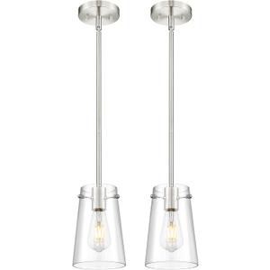 Beionxii Pendant Lights Kitchen Island 2 Pack, Brushed Nickel Hanging Lights Fixtures with Clear Glass, Kitchen Pendant Lighting Over Island, Hanging Lights for Sink Dining Room Entryway BX-PL03BN-2CG