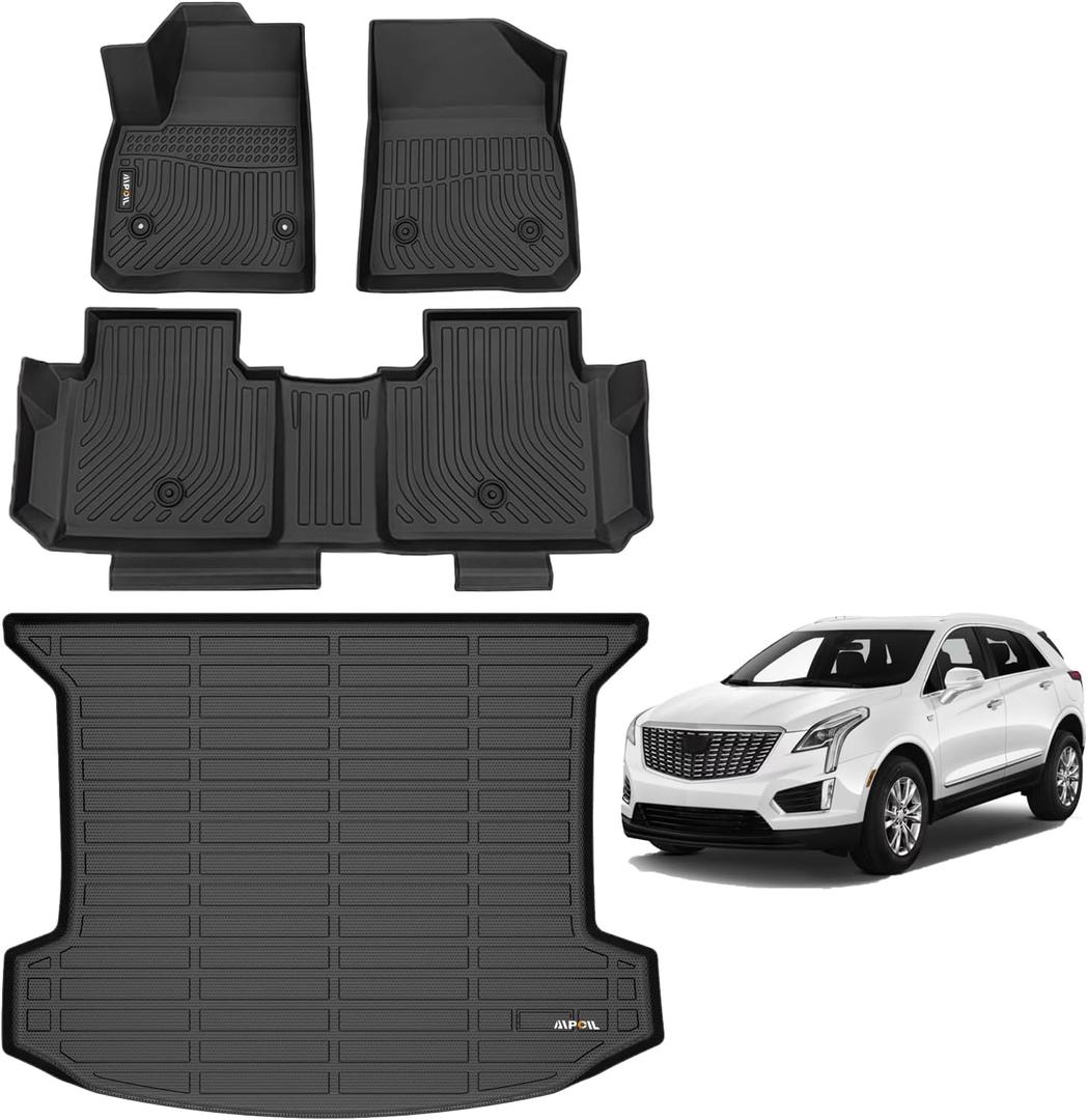 AIPOIL Floor Mats & Cargo Liner Set for Cadillac XT5 2017-2024 2025All Weather Protection Anti-Slip Automotive Floor LinersFull Set Automobile mats Accessories, Black