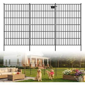 Toolterritary 10 Panels No Dig Garden Fence with Gate, 48in(H) x 26.0ft(L) Rustproof Metal Animal Barrier Fence, Outdoor Decorative Yard Fencing with Ground Stakes for Dogs, Rabbits, Patio