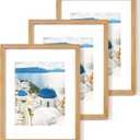 Axeman 11x14 Picture Frame Set of 3 - Solid Oak Frame 11 x 14 Matted to 8x10 - Rounded Corner 14x11 Photo Frame with Tempered Glass - Oak Wood Picture Frame for Wall Mount Display