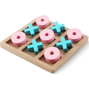 Seenelling Wooden Tic Tac Toe Game Tic Tac Toe Board Game 7 Inch Wood Board Table Top Living Room Decor Fun Family for Family Night Indoor Outdoor Party Adults Classic Travel (Pink Blue)