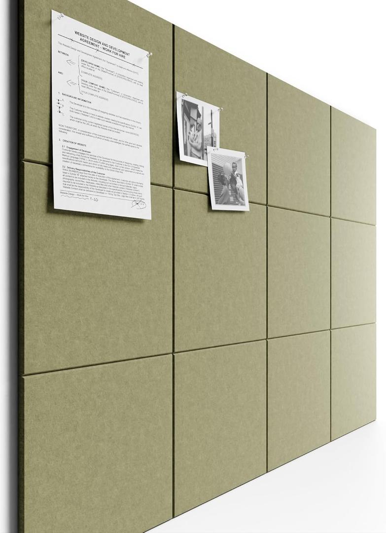 Bumusty Large Cork Board 48" x 36" Alternative - 12 Pack Felt Wall Tiles with 70 Safe Removable Adhesive Tabs, 30 Pushpins, Cork Boards for Walls Pin Board Bulletin Board Office Decor (Olive Green)