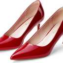Elisabet Tang Kitten Heel Low Pumps 2.4 Inch Closed Pointed Toe Short Sexy Comfort Women Dressy Shoe at Work Office Date Prom Party Wedding Church (10, Red)