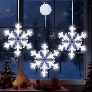 Christmas Window Lights, Qulist 3 Pack Lighted Christmas Decorations with Suction Cups, Battery Operated Plastic Tree & Jingle Bell &Star Shaped Hanging Window Indoor Lights (White)