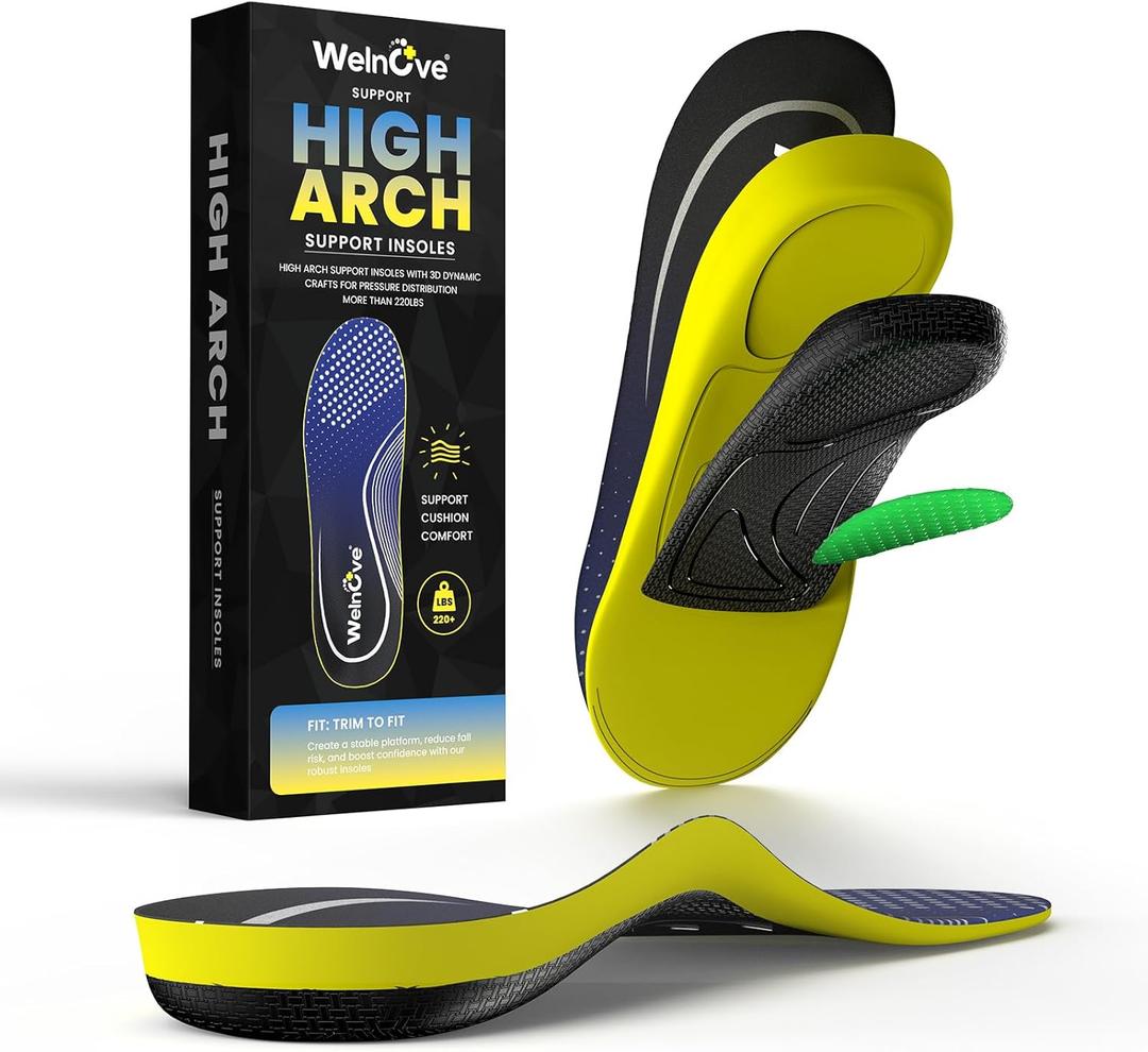 High Arch Support Orthotics Insoles - Welnove Plantar Fasciitis Pain Relief Shoe Inserts for Flat Feet, Foot Pain, Heel Spurs - Fatigue Reduce All-Day Standing Work Boot Insoles Men & Women (M) (M: Men 8-9|Women 9-10, Yellow)