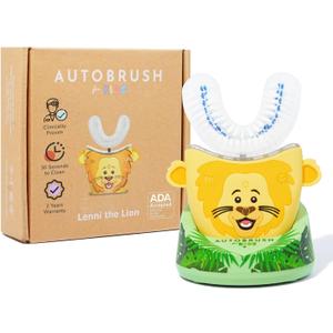 autobrush Kids Electric Toothbrush â€“ Only ADA Accepted U-Shaped Toothbrush, Clinically Proven Up to 5.1X Better Cleaning, 30 Seconds, Full-Mouth 360 Coverage, LED Lights, Music, Ages 6-8, Lion