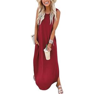ANRABESS Women Summer Maxi Dress Beach Vacation Sundress Sleeveless Casual Loose Shirt Dresses 2025 Travel Outfits S