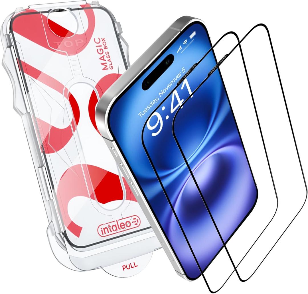 Screen Protector for iPhone 16 Plus  MagicBox Tempered Glass Screen Protectors with 2 Applicators and iPhone 16 Plus Accessories - Edge-to-Edge Protection, 9H Hardness, Oleophobic Coating
