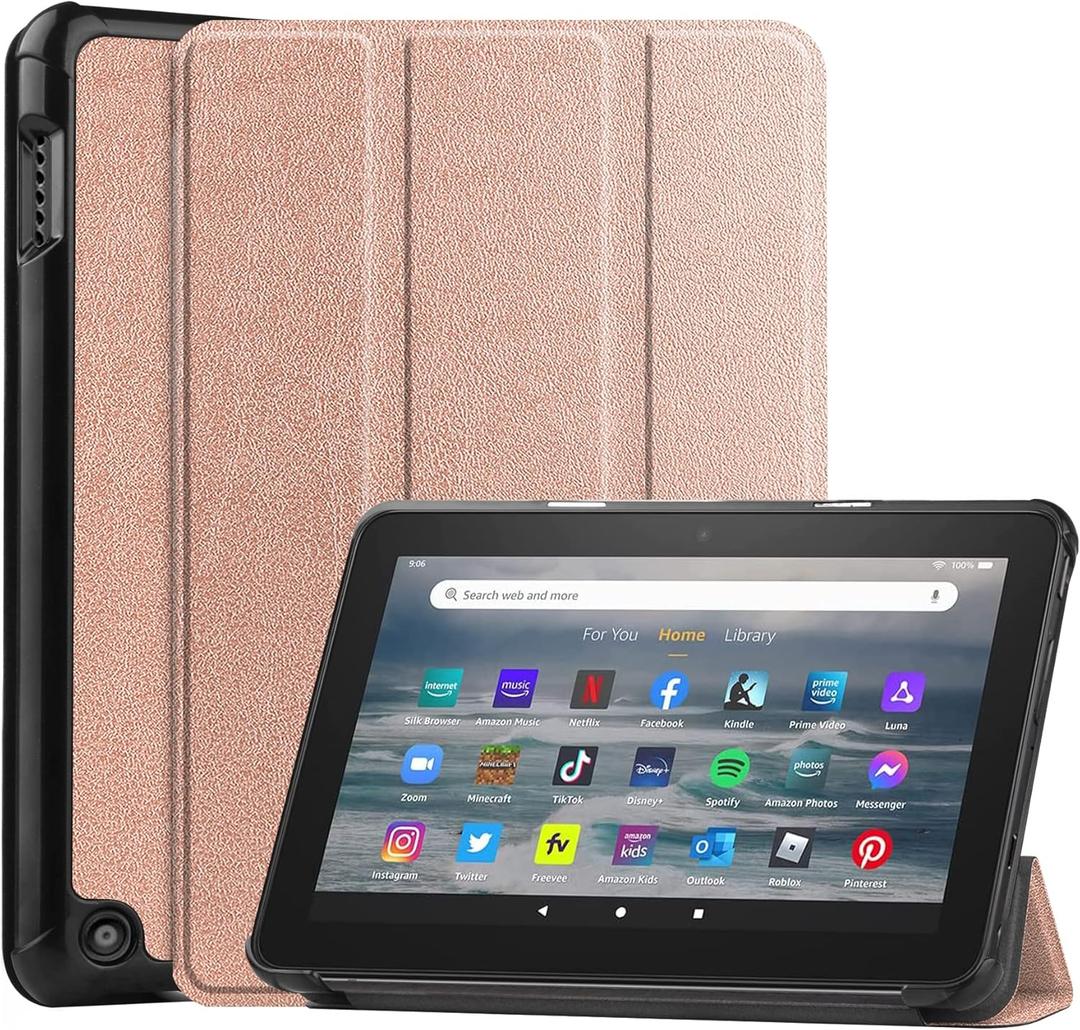 for Amazon All-New Kindle Fire 7 (12th Generation,2022 Release) Smart Cover, Ultra Slim Lightweight Folio Stand Auto Sleep/Wake Up Leather Case for New Fire HD7 12th Gen 2022 (Rose Gold)