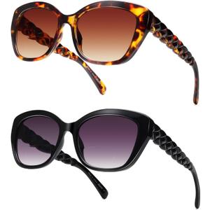 LADEESSE Reading Sunglasses for Women - Stylish Bifocal Sunglasses with Readers Built-in - UV400 Protection - 2 Pack+2.0 (Black+tortoise)