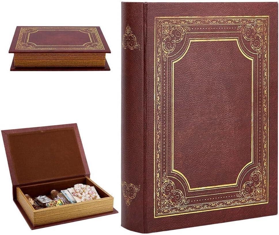 Decorative Book Box, Vintage Storage Book Box Fake Books Boxes, Books Shaped Trinket Storage Boxes Leather Embossed Faux Letter for Hidden Jewelry, Photos, Greeting Cards, Remotes
